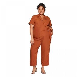 Short Sleeve Rust Colored Wrap Around Jumpsuit